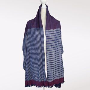 Purple Navy Striped Woven Scarf Lightweight Fringe Wrap Shawl